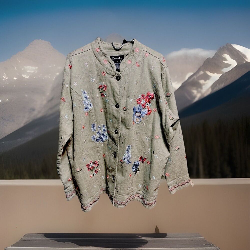 Denim & Co Women’s Floral Embroidered Jacket Size 1X M48